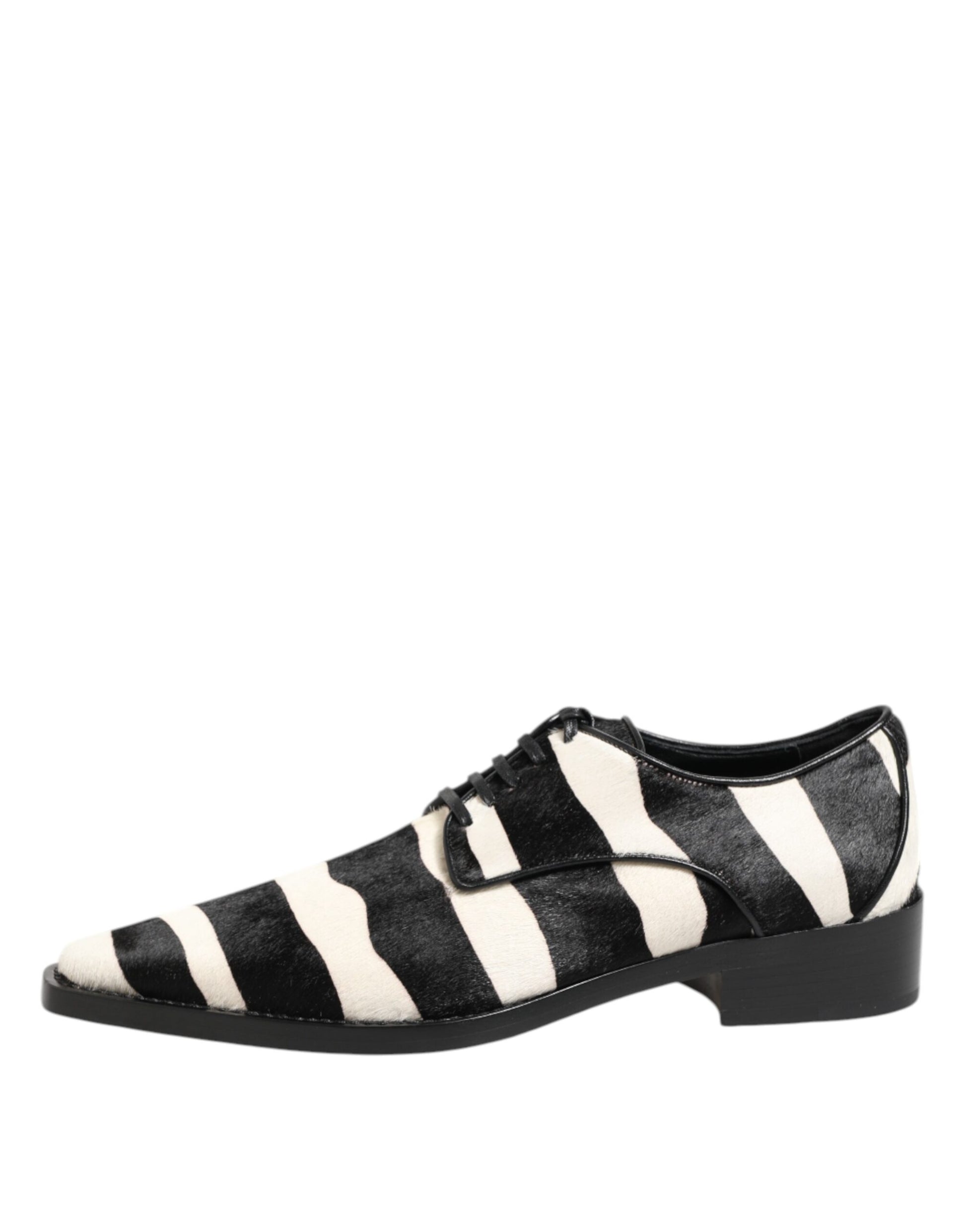 Black White Zebra Pony Fur Dress Shoes
