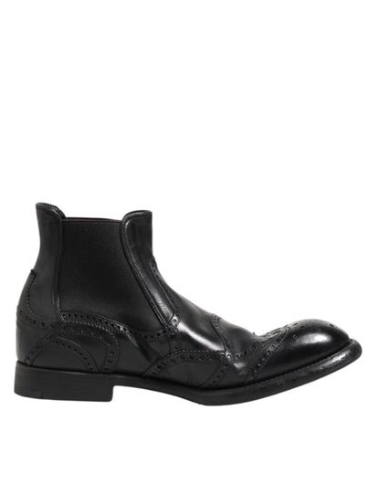 Black Leather Ankle Boots Slip On Shoes