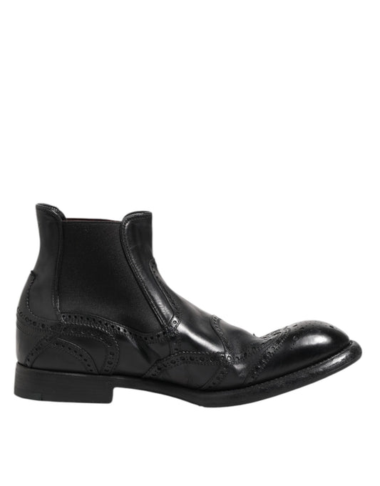 Black Leather Ankle Boots Slip On Shoes