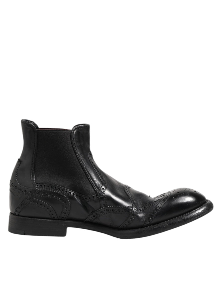 Black Leather Ankle Boots Slip On Shoes