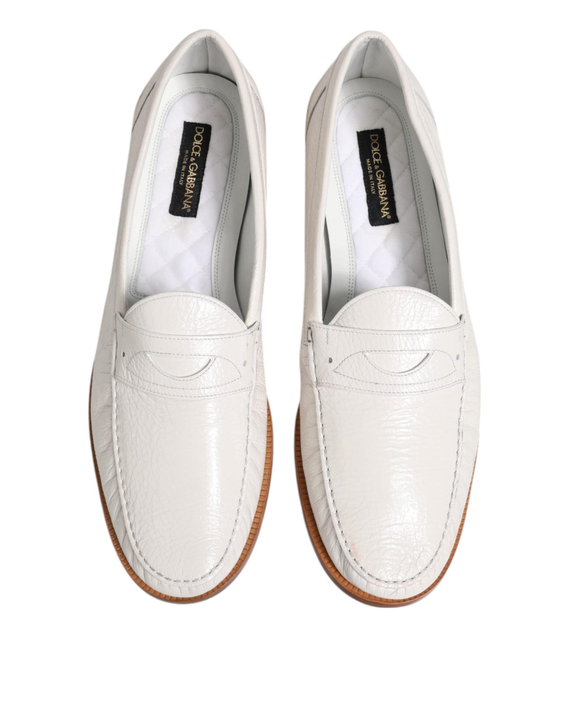 White Leather Loafers Moccasins Slip On Shoes