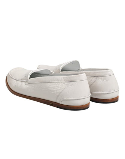 White Leather Loafers Moccasins Slip On Shoes