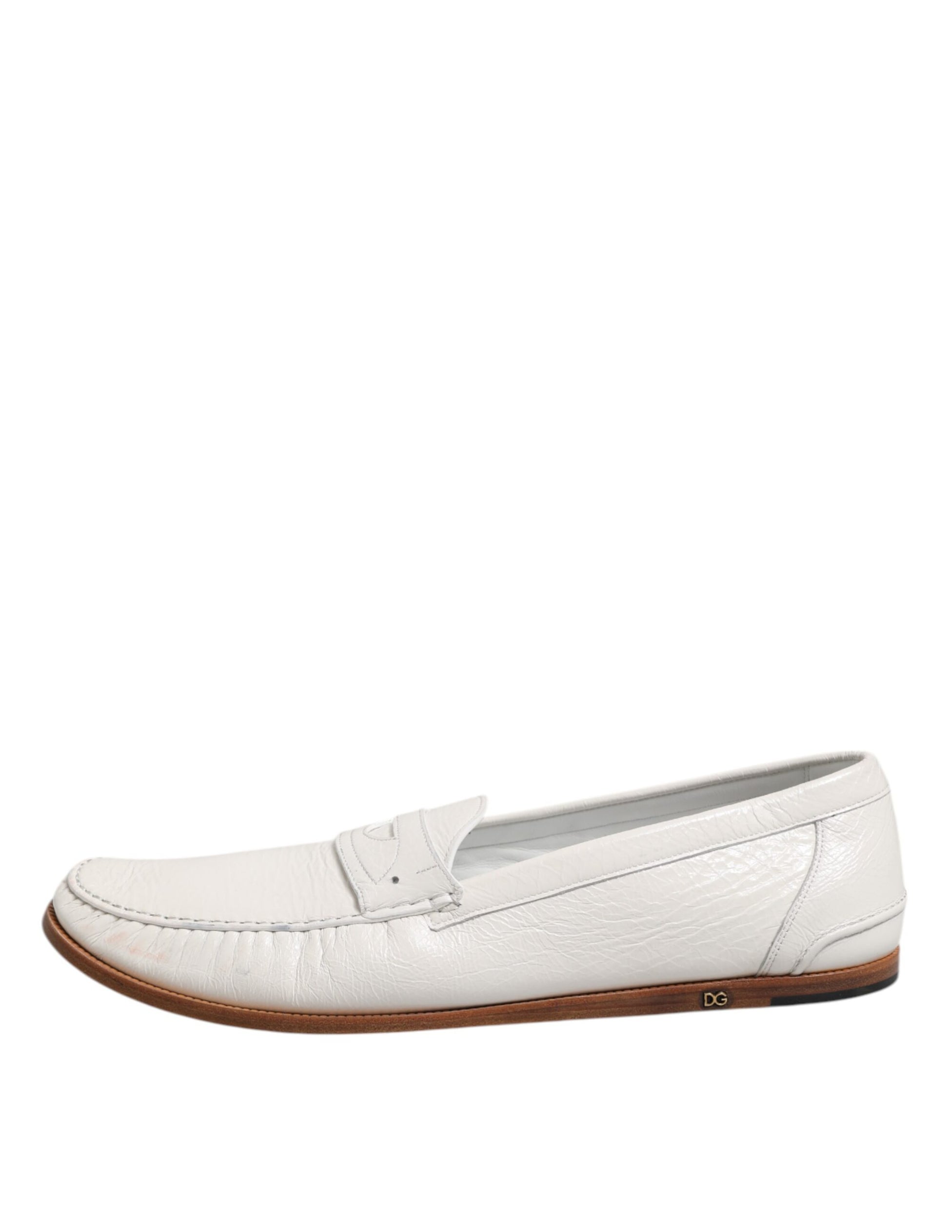 White Leather Loafers Moccasins Slip On Shoes