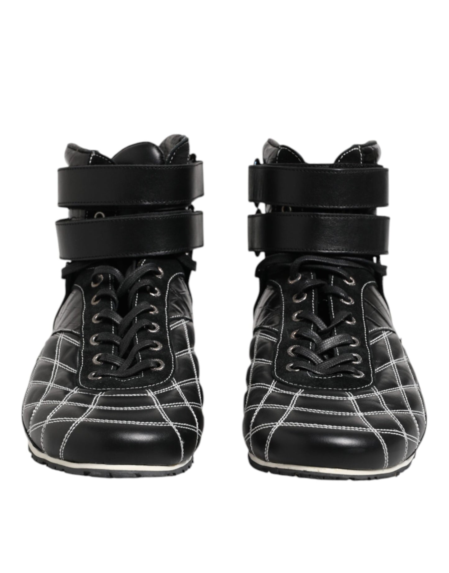 Black Quilted Leather Lace Up Sneakers Shoes
