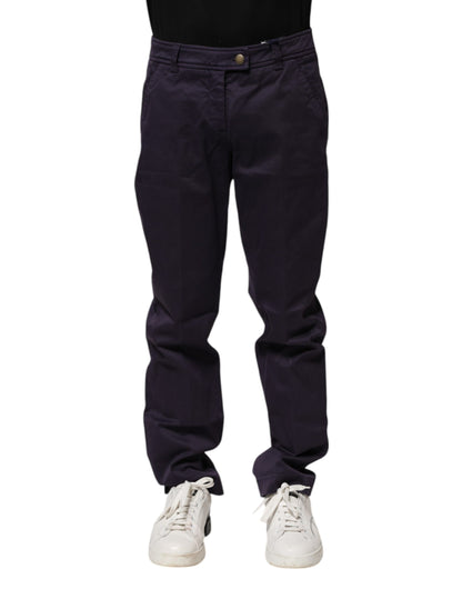 Dark Purple Mid Waist Casual Straight Pants
