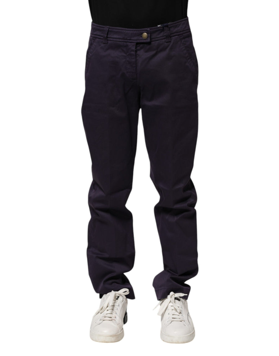 Dark Purple Mid Waist Casual Straight Pants