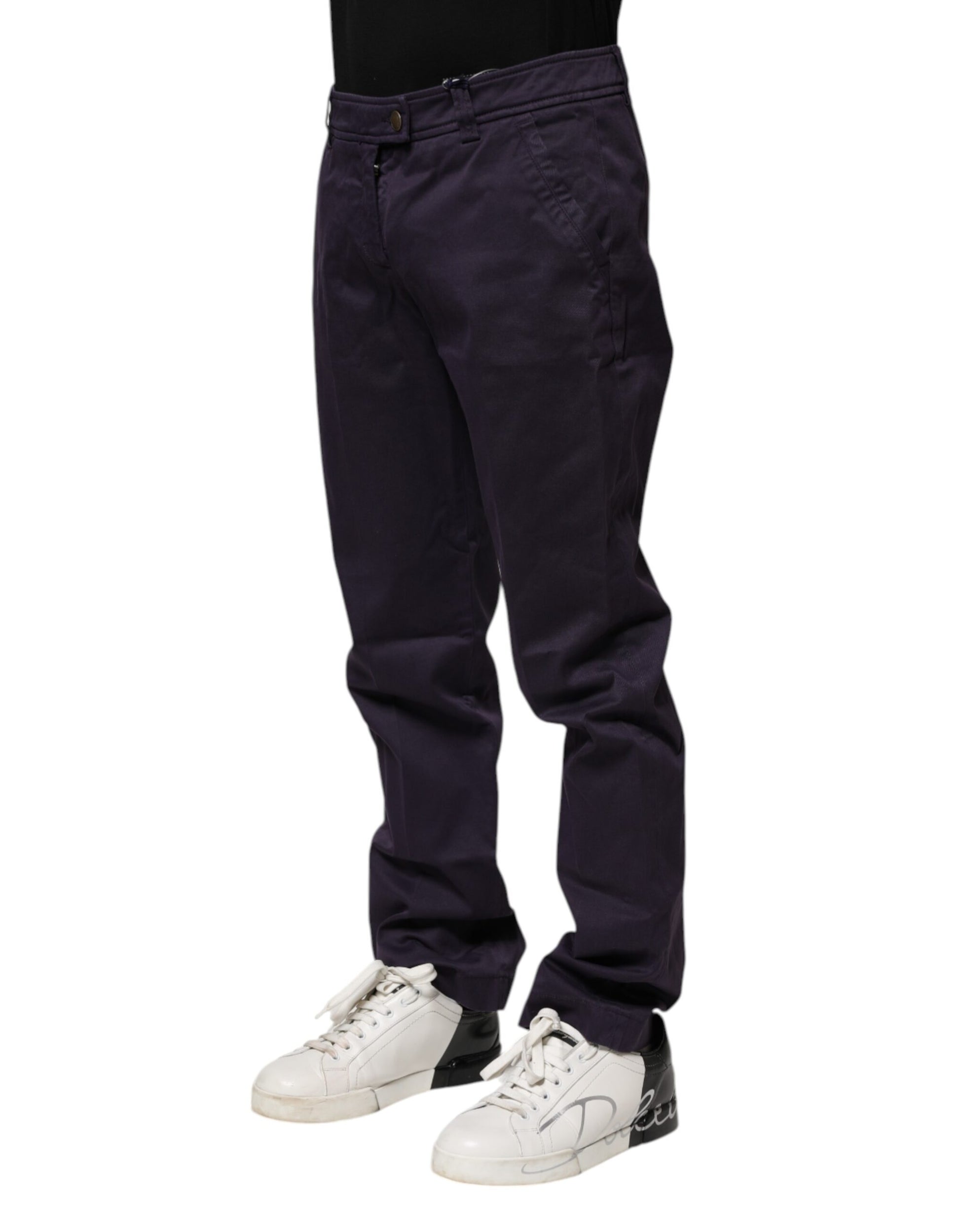 Dark Purple Mid Waist Casual Straight Pants