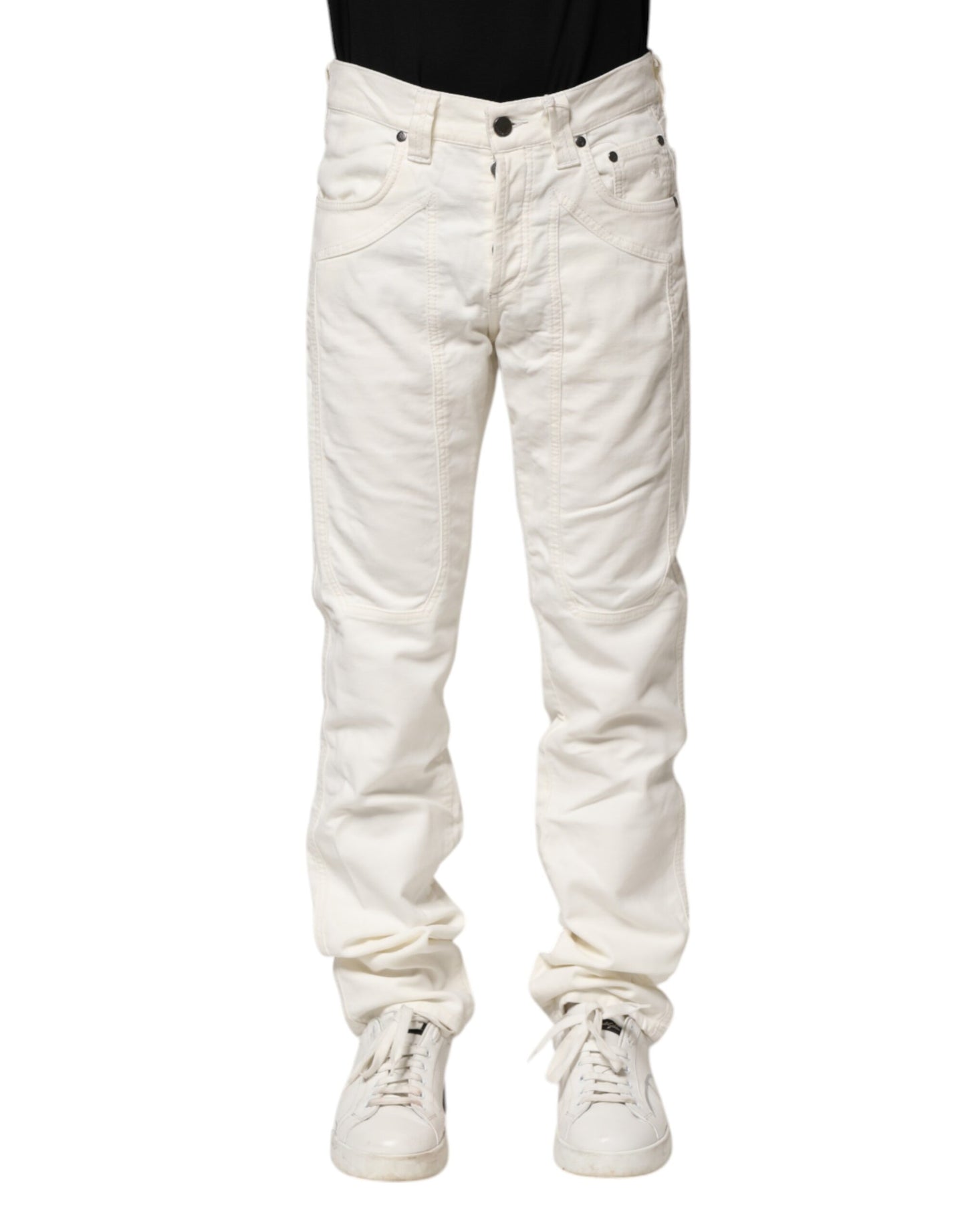 White Cotton Stretch Straight Fit Men Denim Jeans