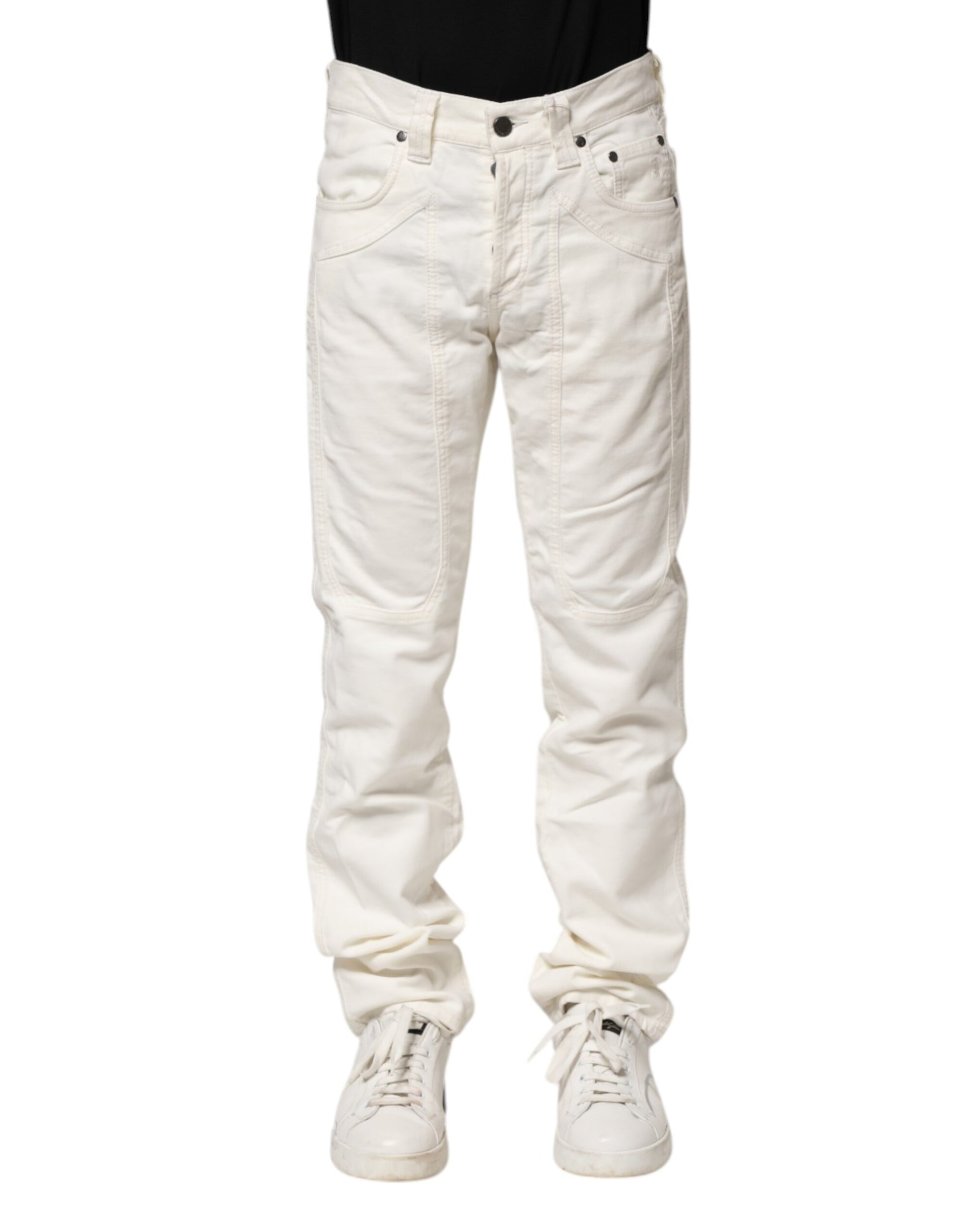 White Cotton Stretch Straight Fit Men Denim Jeans