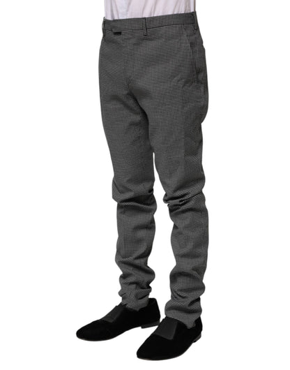 Black White Checkered Tapered Dress Pants