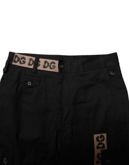 Black Cotton Cargo Casual Pants
