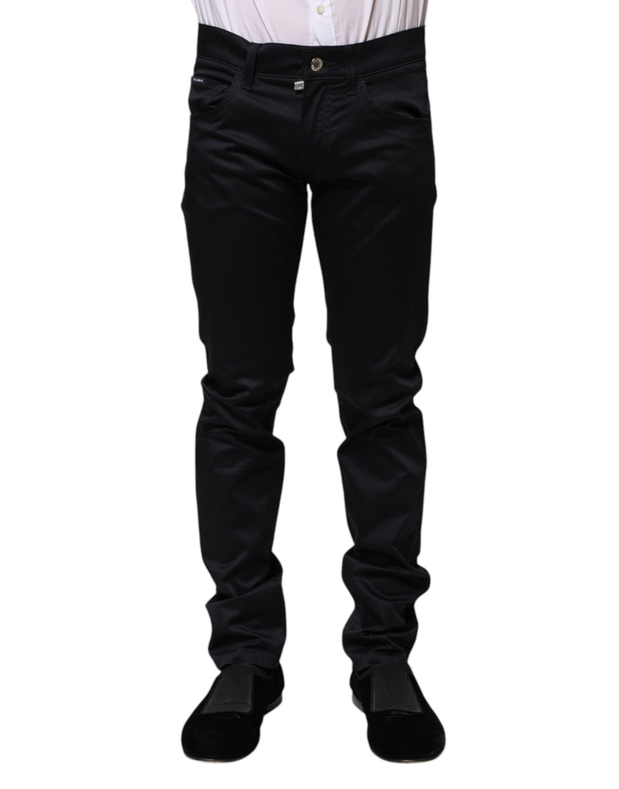 Black Cotton Skinny Mid Waist Pants