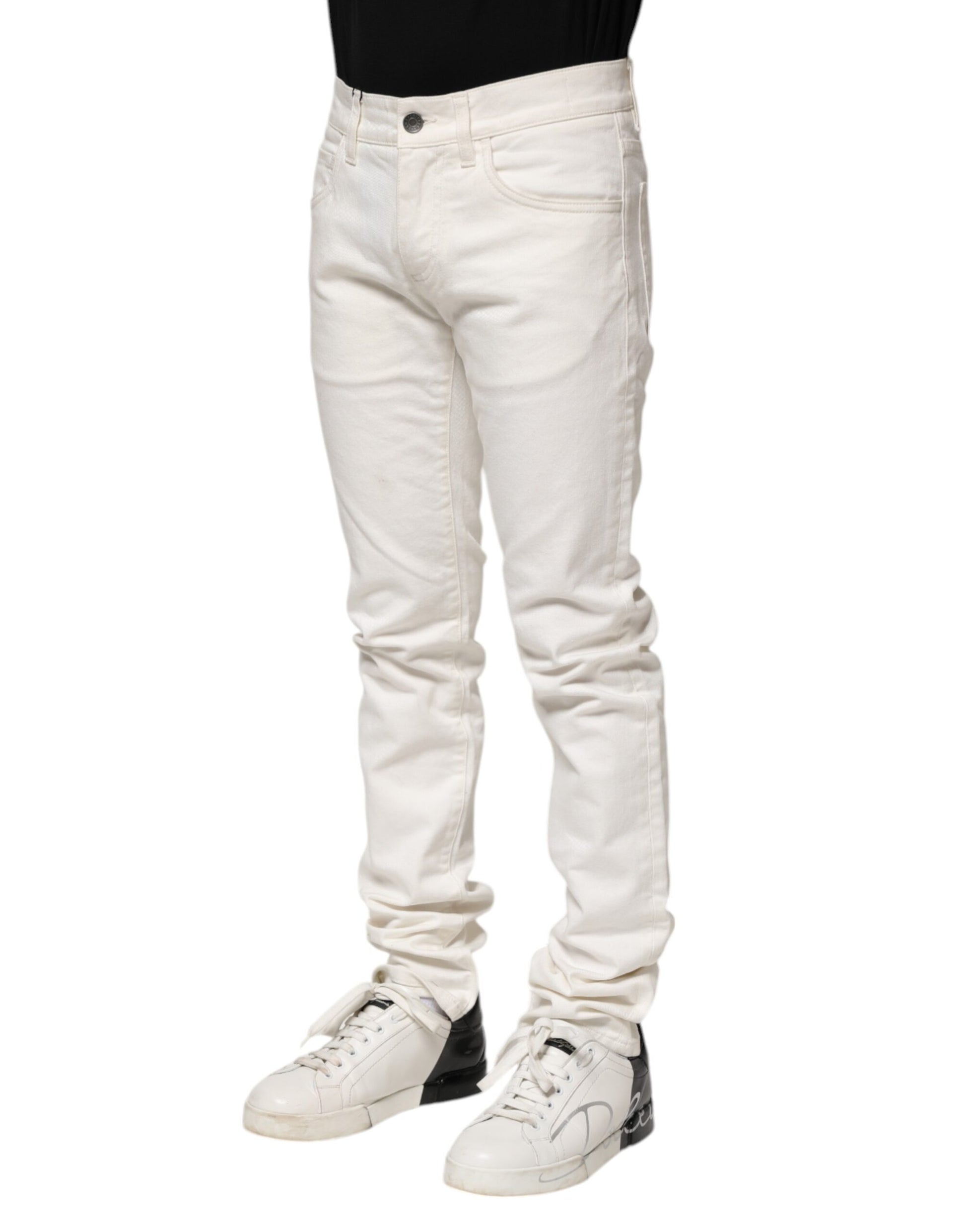 White Cotton Skinny Men Denim Jeans