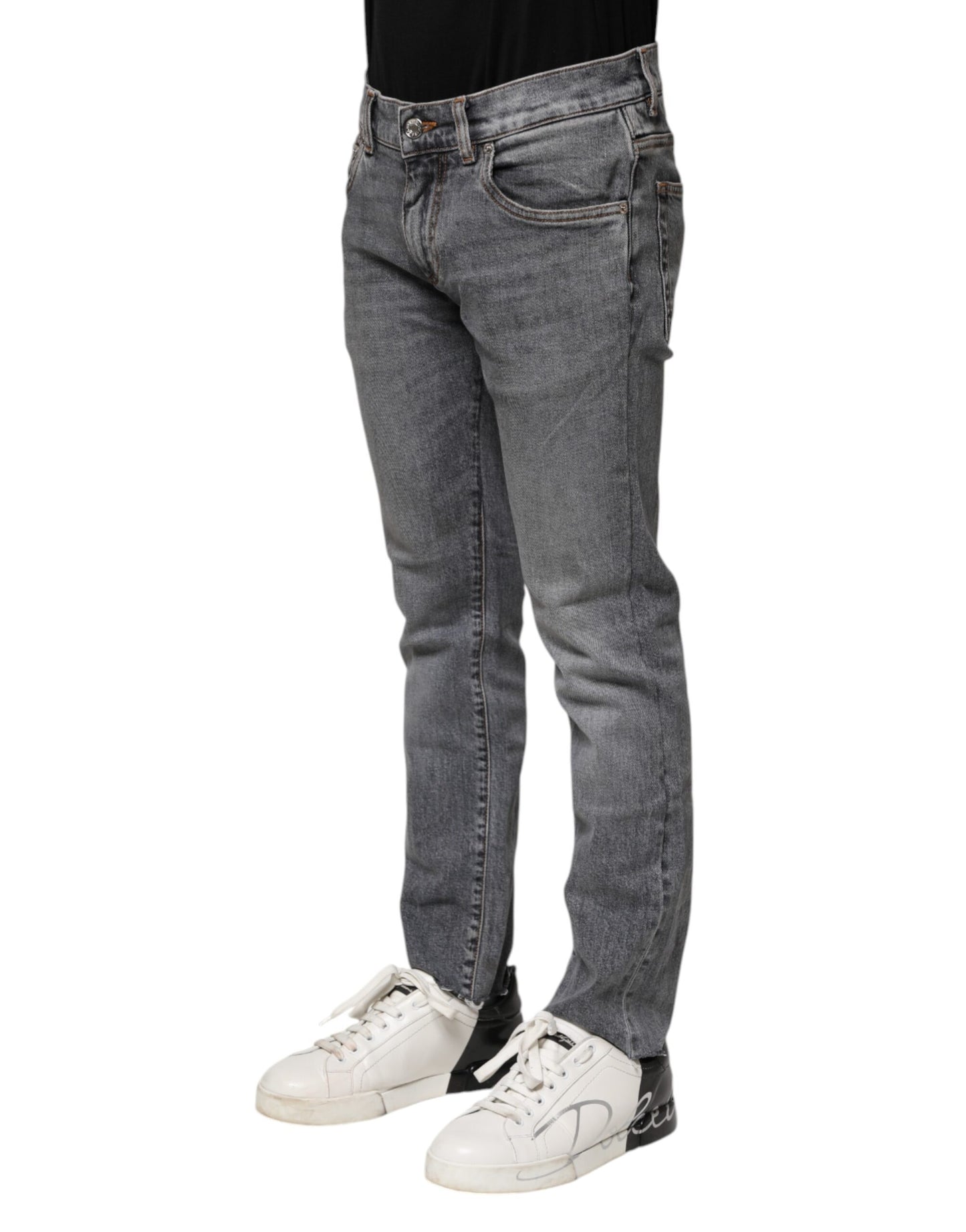 Gray Cotton Skinny Men Denim Jeans