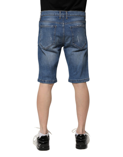 Blue Cotton Stretch Men Denim Bermuda Shorts
