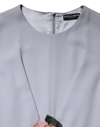 Gray Viscose ShortSleeve Sheath Midi Dress