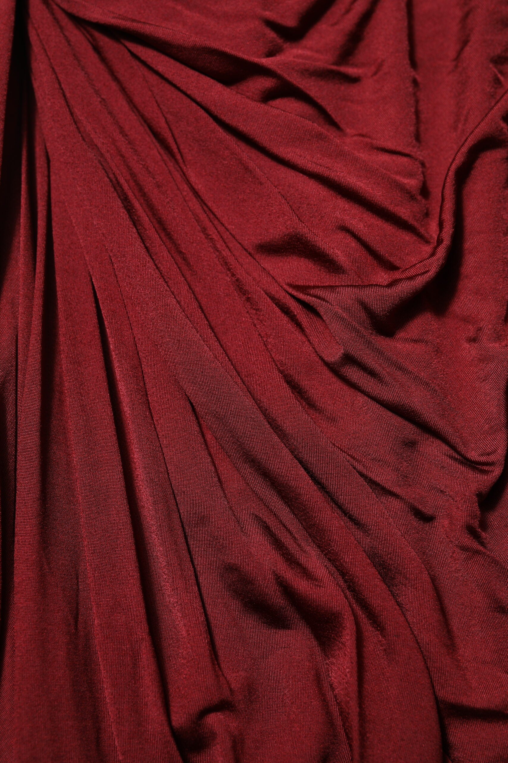 Red Viscose Fitted One Shoulder Midi Dress