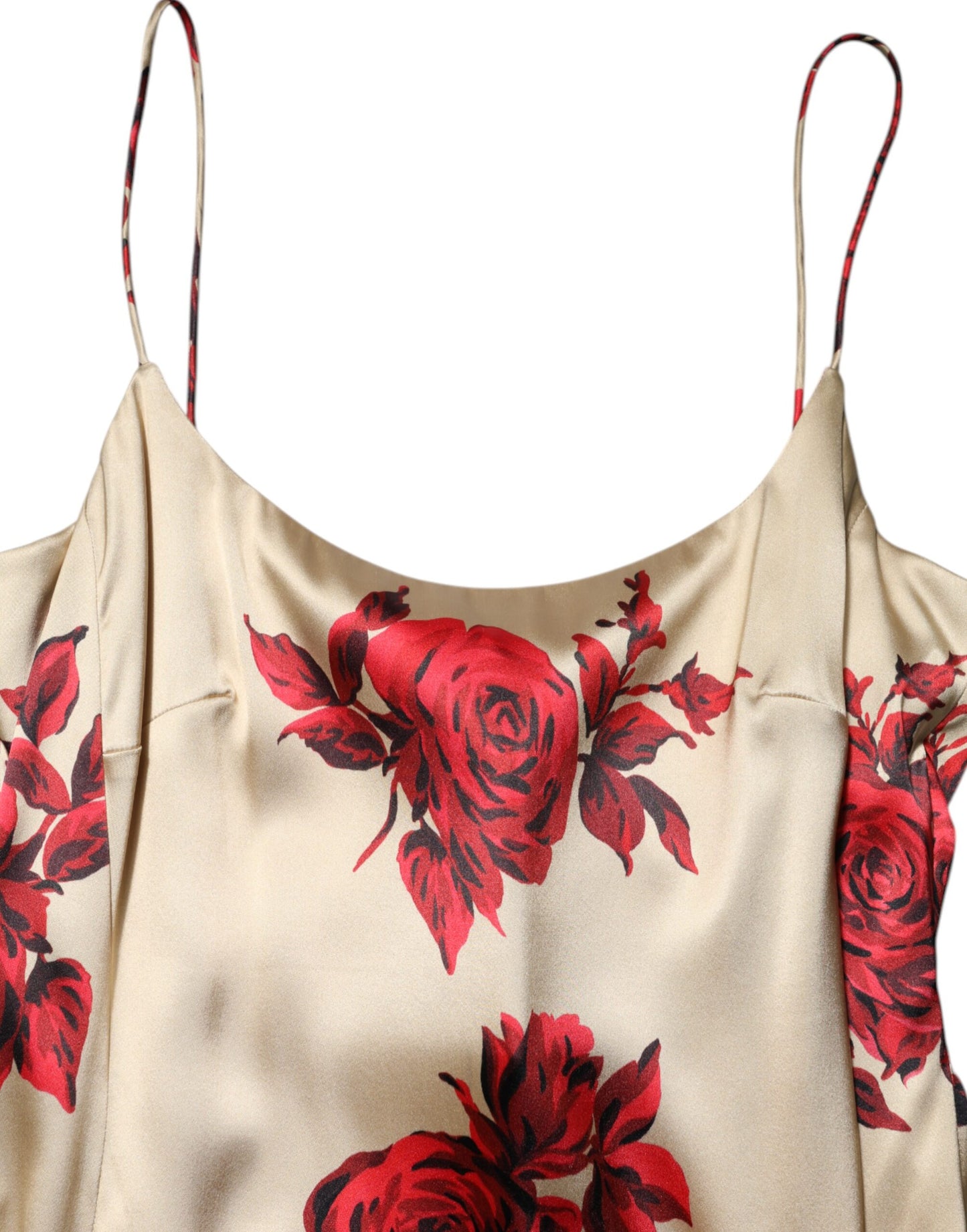 Beige Floral Spaghetti Strap Sheath Dress