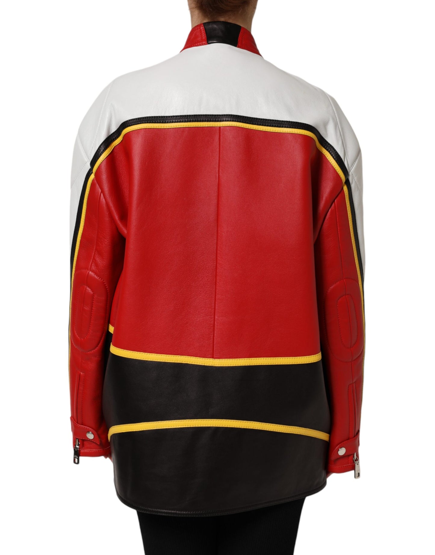 Multicolor Leather Biker Full Zip Coat Jacket