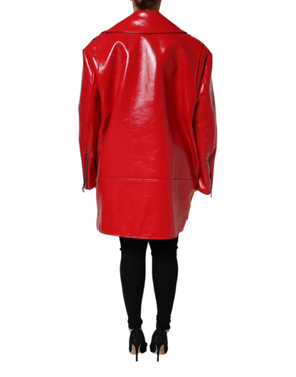 Red Lambskin Full Zipper Jacket