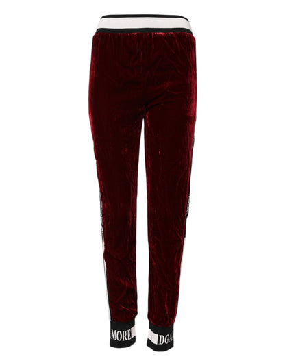 Red Viscose DG Logo Mid Waist Pants