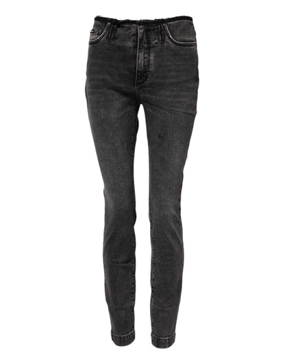 Gray Skinny Cotton Mid Waisted Denim Jeans