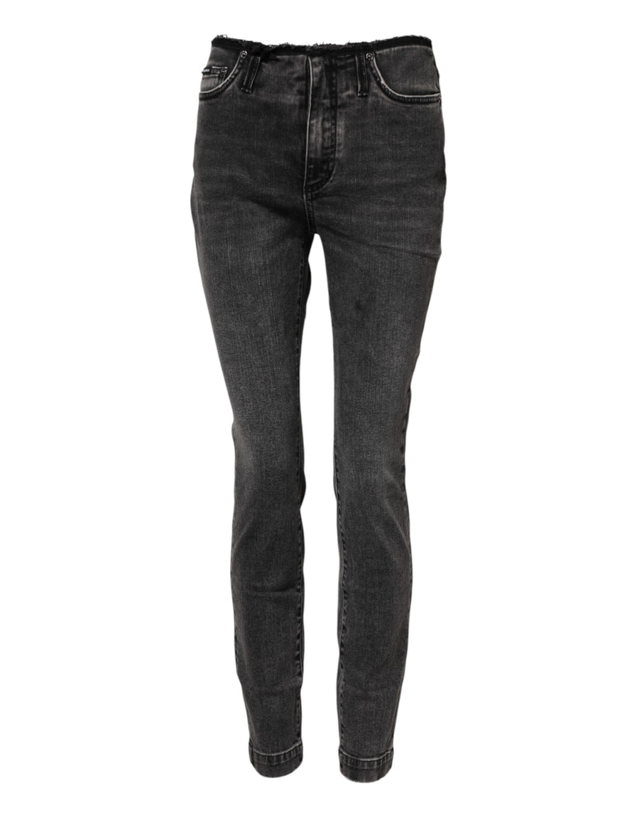 Gray Skinny Cotton Mid Waisted Denim Jeans