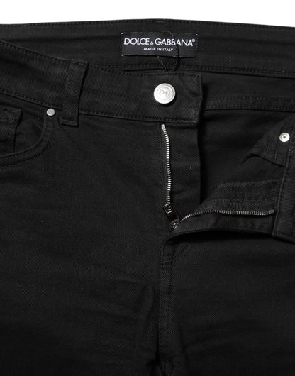 Black Skinny Cotton Mid Waisted Denim Jeans