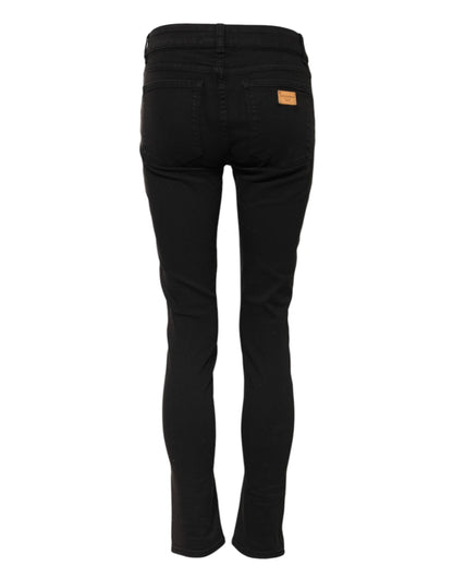 Black Cotton Skinny Mid Waisted Denim Jeans