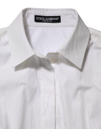 White Cotton Collared Long Sleeves Top Shirt