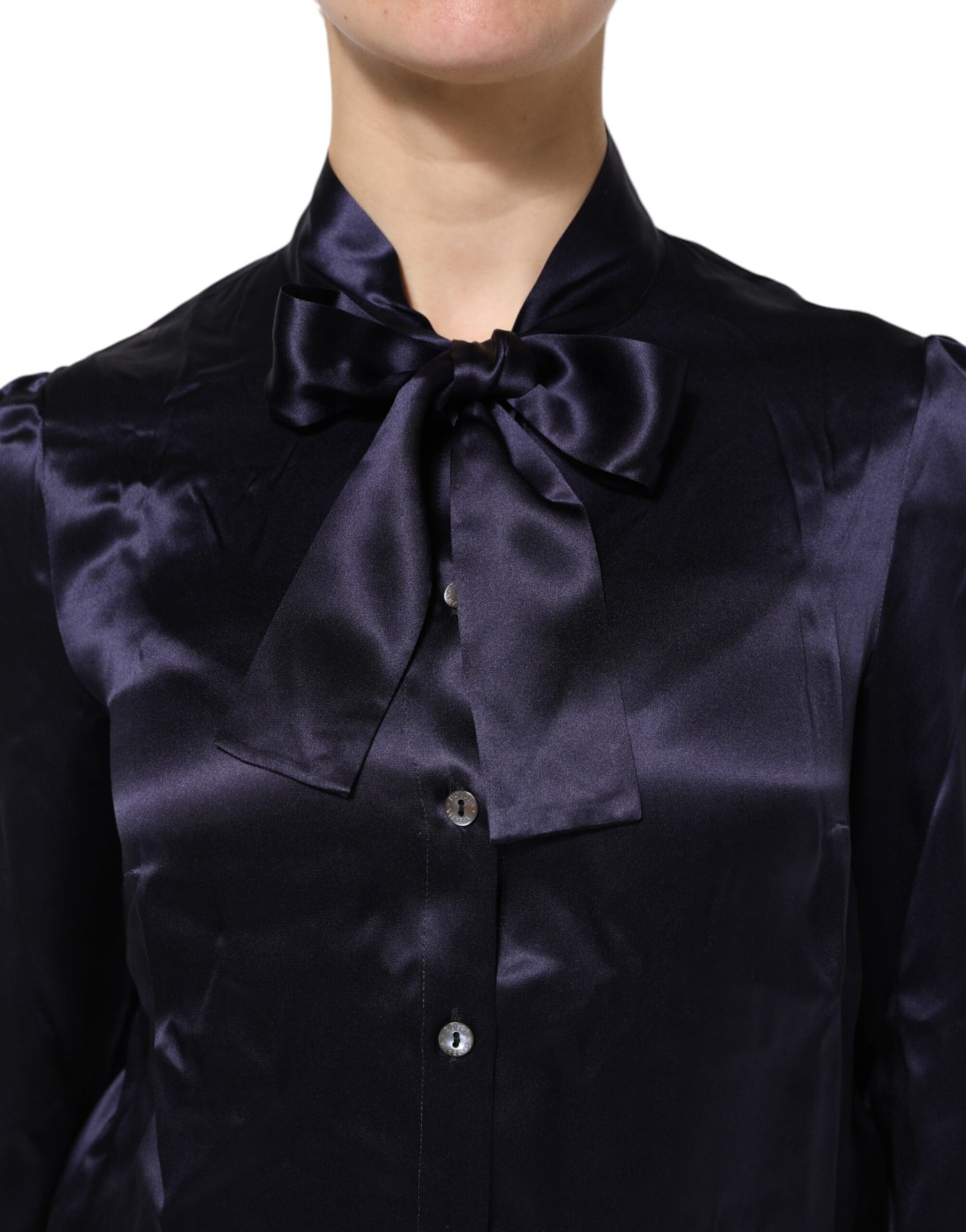 Dark Purple Silk Ascot Collared Blouse Top