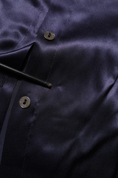 Dark Purple Silk Ascot Collared Blouse Top