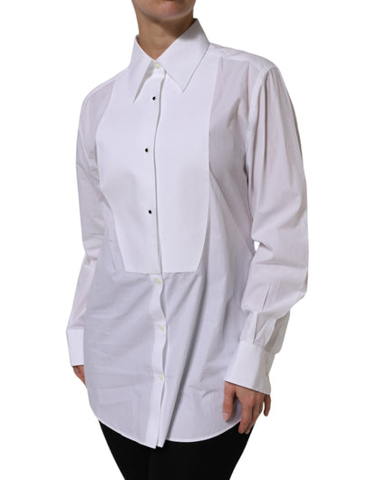 White Cotton Long Sleeves Collared Top Shirt