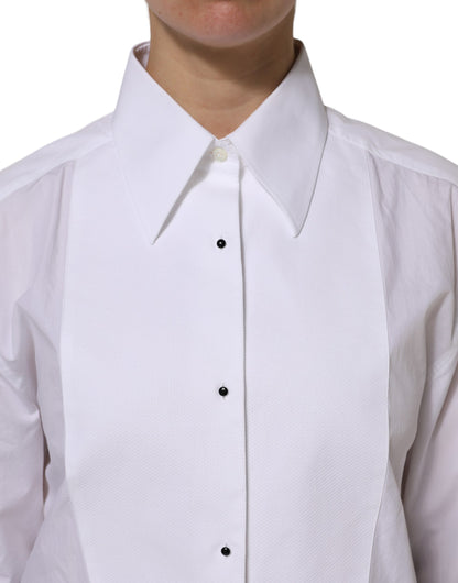 White Cotton Long Sleeves Collared Top Shirt