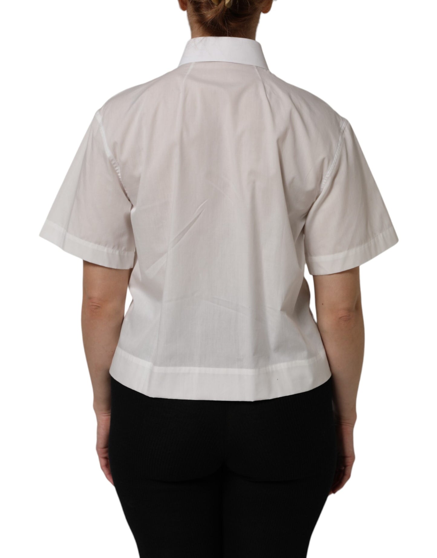 White Cotton Short Sleeves Collared Top Shirt