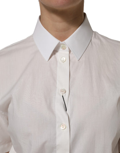 White Cotton Short Sleeves Collared Top Shirt