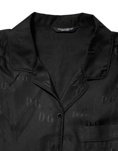 Black Silk DG Embroidery Long Sleeves Top