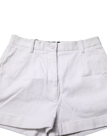 White Cotton Mid Waist Women Bermuda Shorts