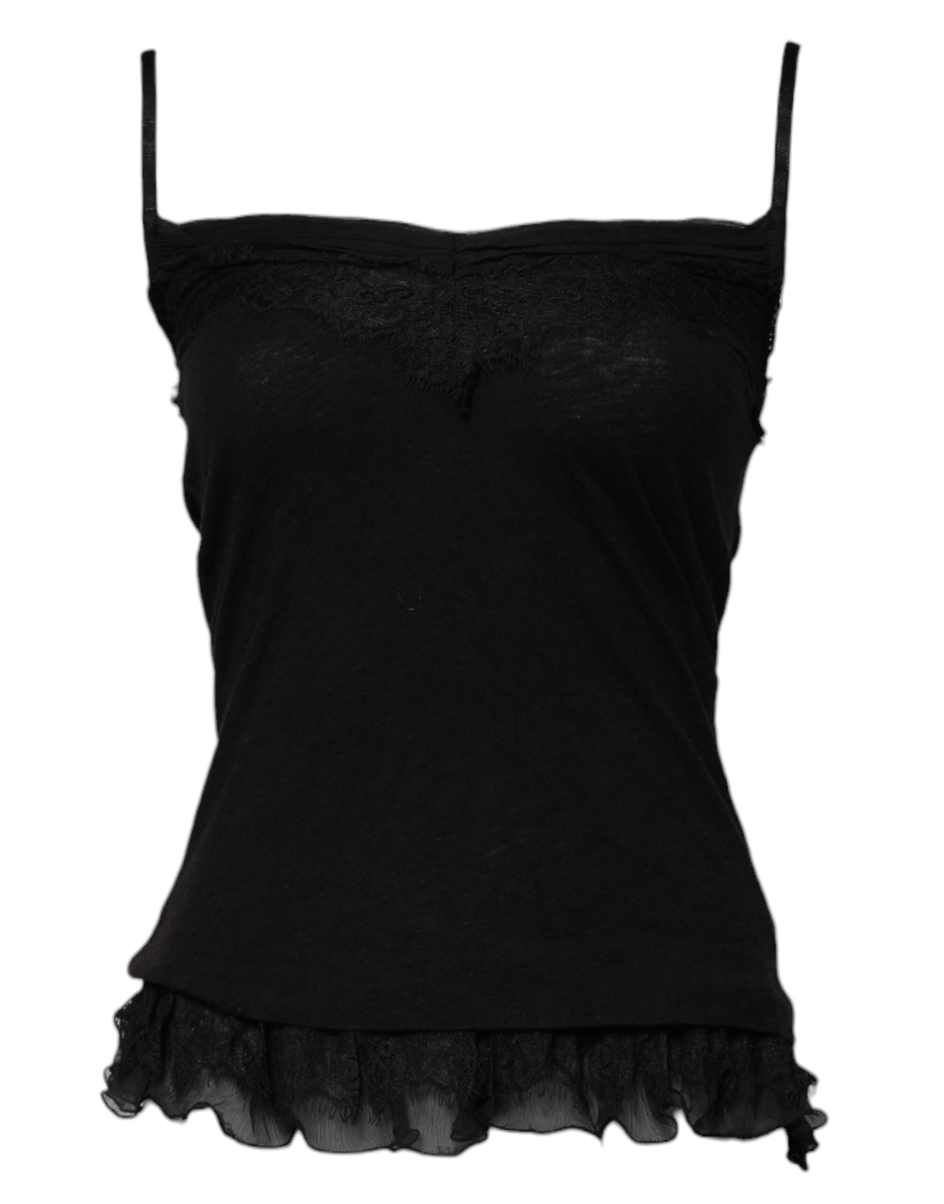Black Wool Sleeveless Square Neck Tank Top