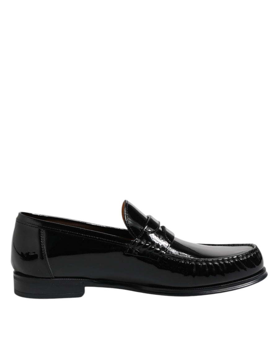 Black Leather Slip On Loafers Dress Shoes