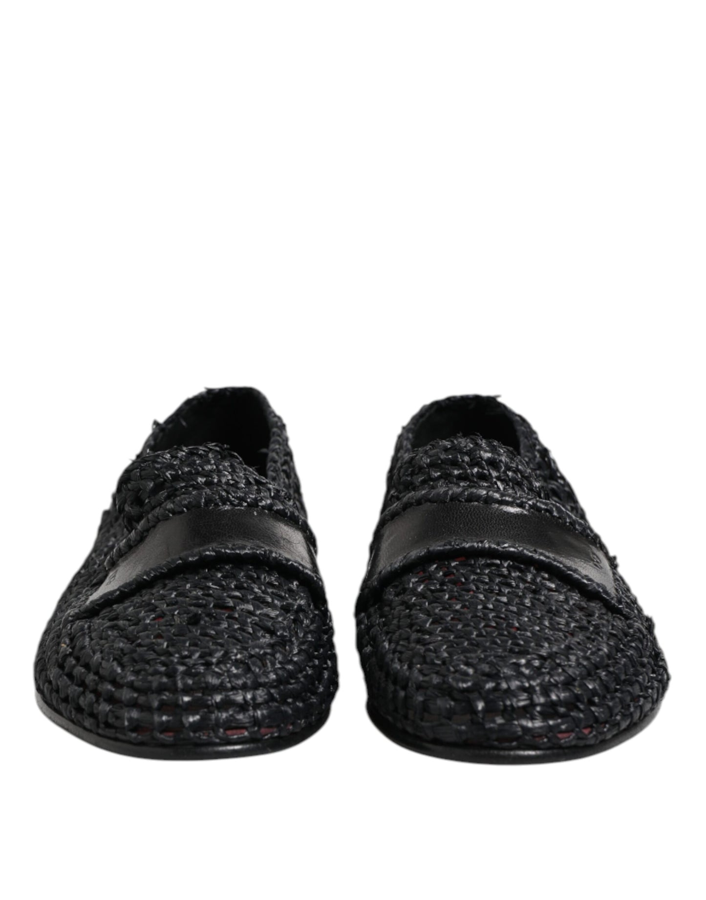 Black Woven Leather Slip On Loafers Men Shoes