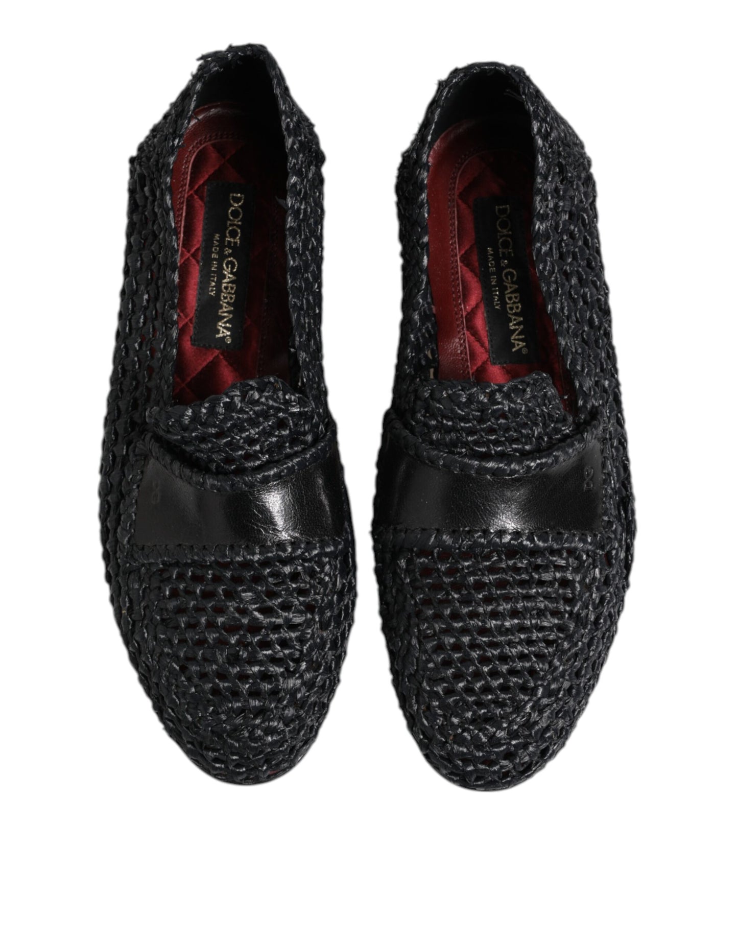 Black Woven Leather Slip On Loafers Men Shoes
