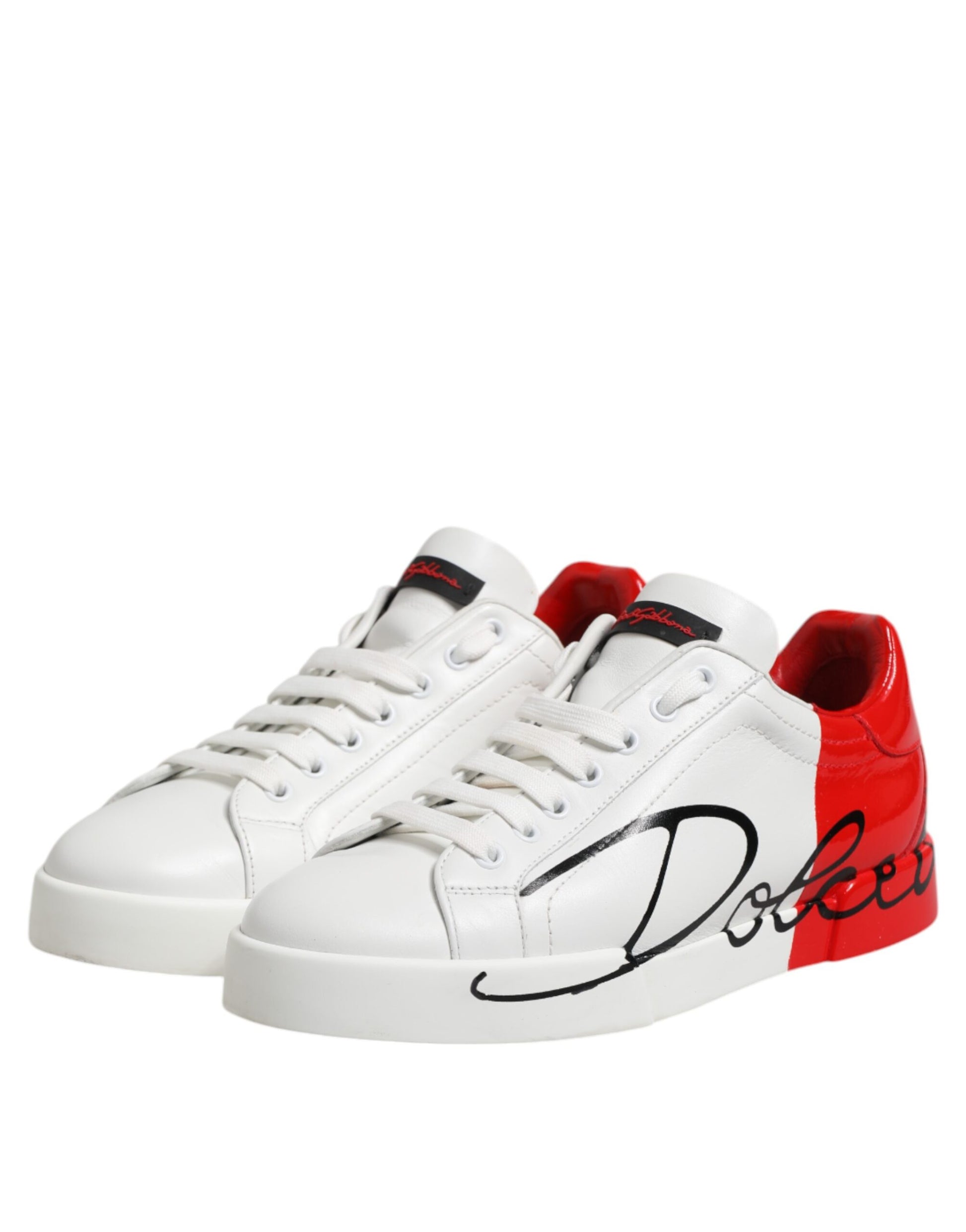 White Red Logo Low Top Leather Sneakers Shoes