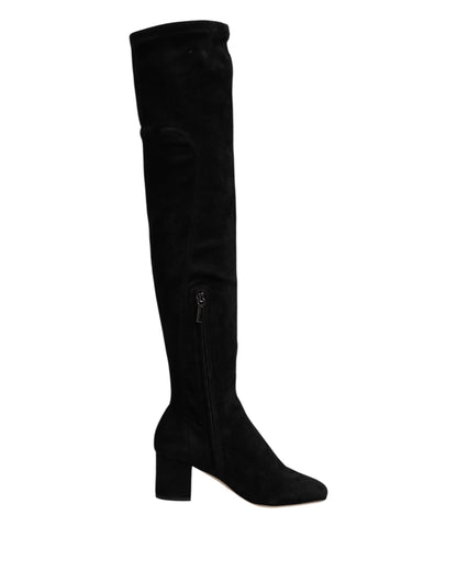 Black Suede Leather Knee High Boots Shoes