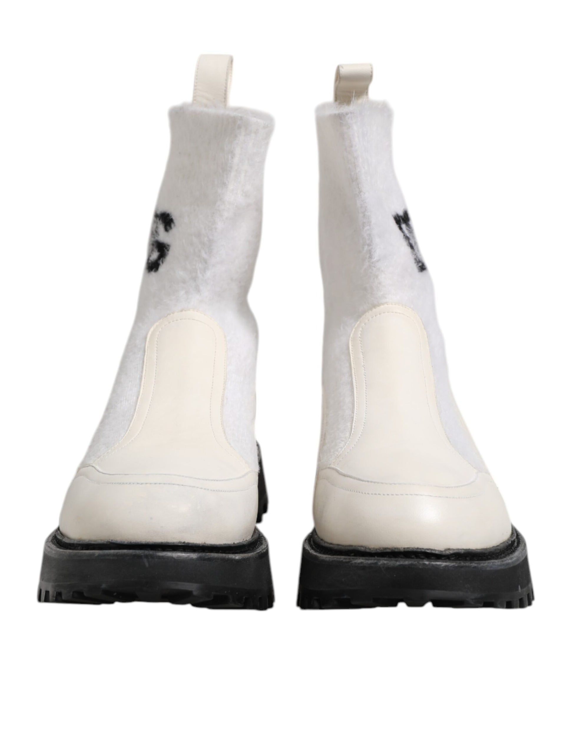White Beige DG Logo Mid Calf Boots Shoes