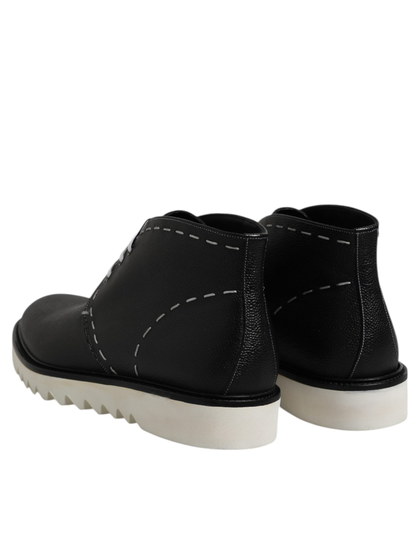 Black White Leather Ankle Boots Shoes