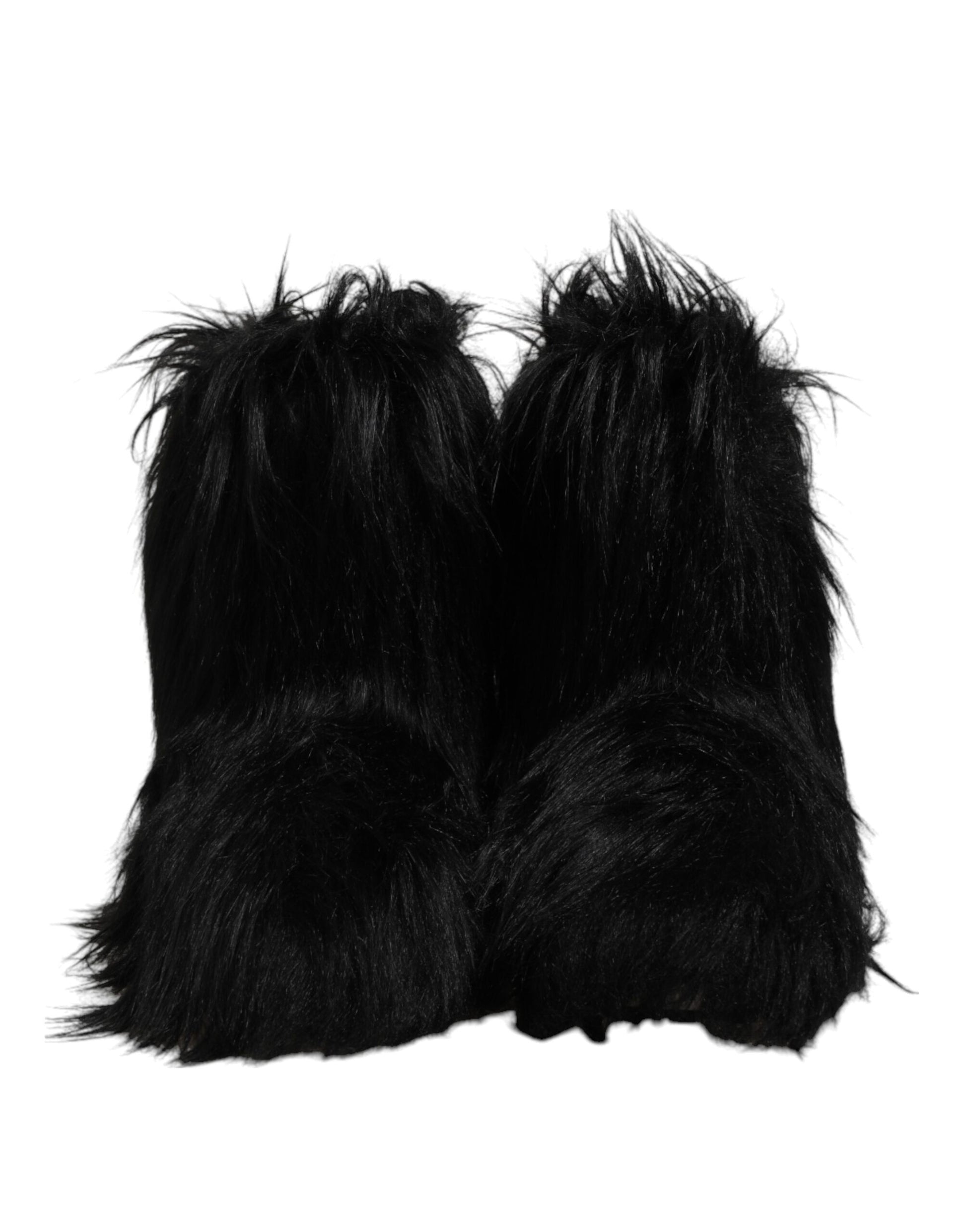 Black Faux Fur Mid Calf Boots Shoes