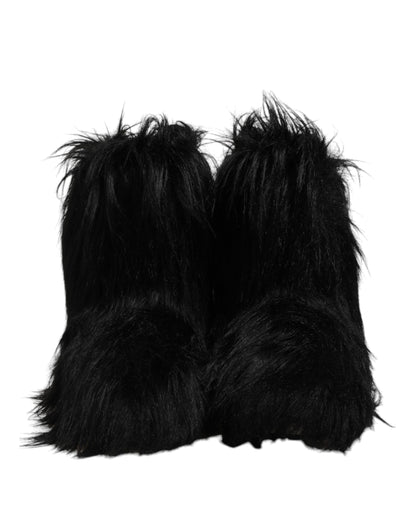 Black Faux Fur Mid Calf Boots Shoes