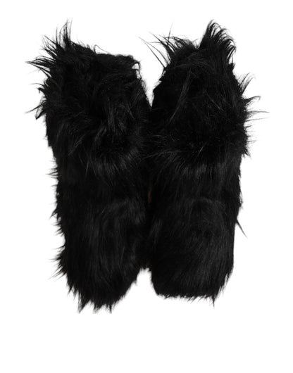 Black Faux Fur Mid Calf Boots Shoes