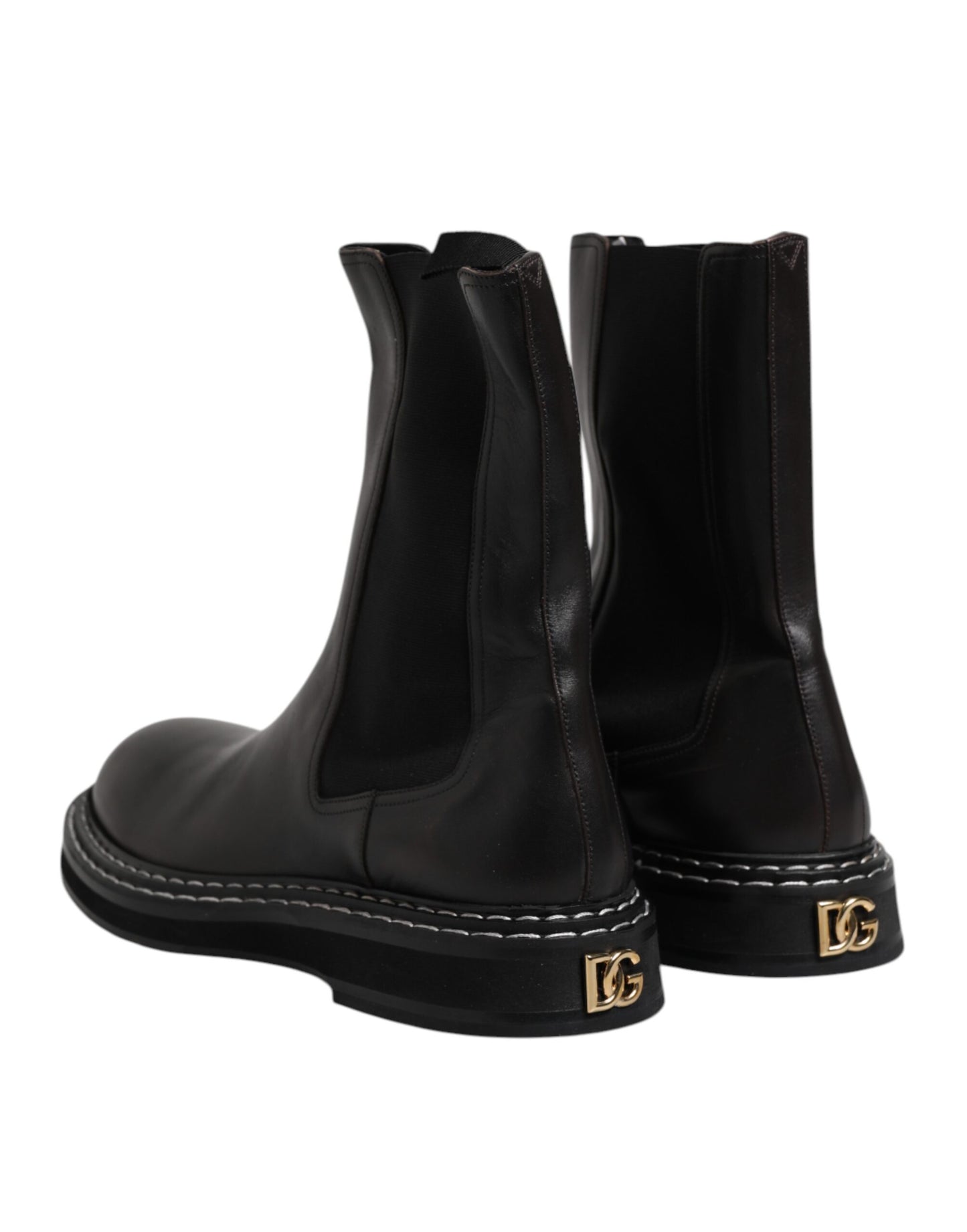 Black Leather Mid Calf Boots Flats Shoes